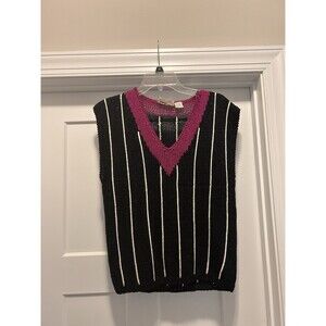 Vtg 90s Striped Knit Sleevless Sweater Size Medium Hand Knit Club Whimsygoth
